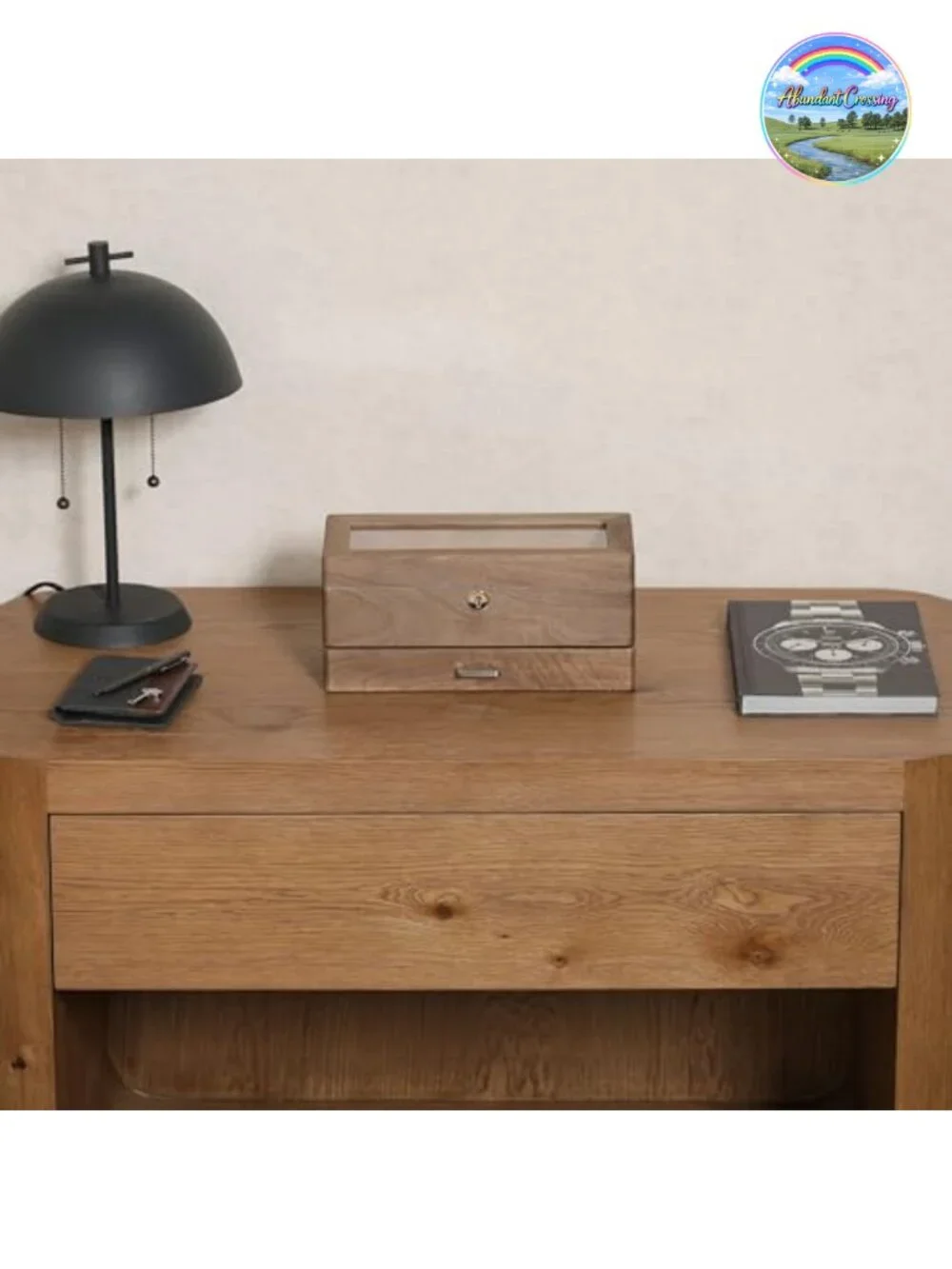 Solid Walnut 4-Slot Watch Box with Valet Drawer, Locking Glass Top, Microsuede